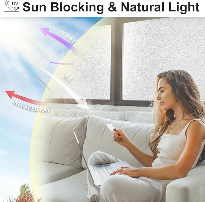 MAGIDEKOR Window Privacy Film with Installation Tools,Frosted Glass Window Film,Heat Blocking Static Clings Reusable Frosting Window Film for Bathroom Home Office,29.5 Inch X 6.5 Feet