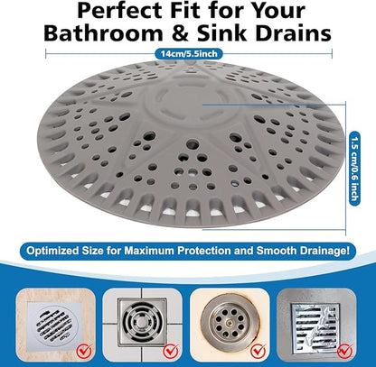 ZOOY Shower Drain Hair Catcher, 2 Pack 5.5 Inch Large Silicone Drain Cover, Rubber Hair Drain Catcher, Anti-Clog Hair Trap Strainer Protector for Shower, Bathroom, Bathtub, Tub Sink(New Gery)