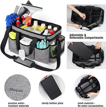 Wearable Cleaning Caddy Bag, Cleaning Caddy Supplies Organizer with Handles for Cleaners & Housekeeper, Under Sink & Car Cleaning Tool Organizers Bag with Adjustable Shoulder Strap&Waist Belt