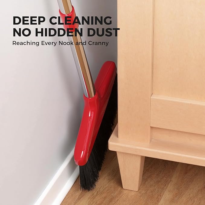 Handy Broom 2Pack, Indoor/Outdoor Brooms, Duty Kitchen Broom, for Home Garage Kitchen Office Courtyard Lobby Patio Lawn Concrete (2, Red)