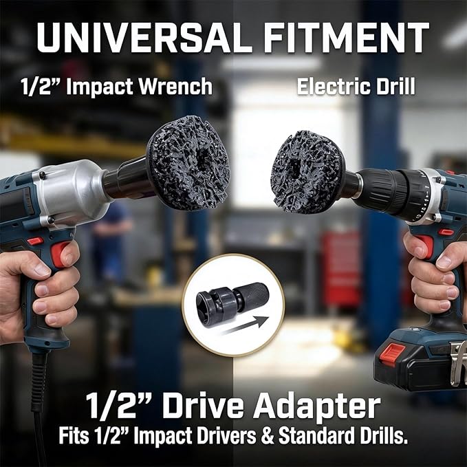 Wheel Hub & Stud Cleaning Tool Kit，Rust Removal Disc for Cars & Light Trucks，Fits 1/2" Impact Wrench & Drill，Rapidly Cleans Rotors, Hubs & Wheel Studs for Brake Jobs