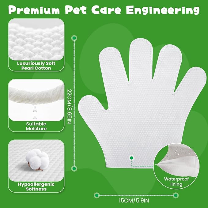 Pet Glove Wipes for Dogs & Cats, 20 Individually Wrapped Packs, Safe for Sensitive Skin, Quick Deodorizing, Loose Hair Removal, Full Body Grooming for Fur, Paws, Eyes & Ears, Bath & Travel