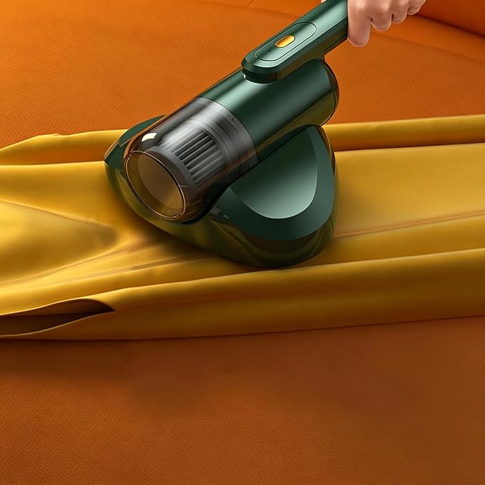 Mattress Vacuum Cleaner Wireless USB Charging Versatile Handheld Vacuums UV-C Light Hot Air Dehumidification Low Noise Strong Suction for Sofa, Car, Carpet, Pet Hair (Green)