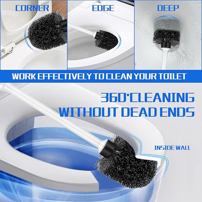 Toilet Brush and Holder Set, 3 Pack Long Handle Non-Slip Grip Toilet Bowl Brush, Hard Toilet Brush, Deep Cleaning for Bathroom Toilets, Easy to Assemble White ﻿