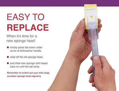Arrow Home Products Dish Sponge w/Soap Dispenser Handle & 2 Refill Sponges - Fillable Dish Wand for Quick, Convenient Cleaning - Made in USA - Easy to Refill, Built-In Scrubber, For Dishes & Pans
