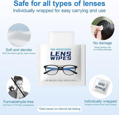 Third-Generation Lens Wipes, 120 Count, Individually Wrapped Pre-Moistened Cleaning Wipes for Eye Glasses, Camera Lens Cleaner, Streak-Free Scratch-Free Screen Cleaning for Phone, Sunglasses, Laptop