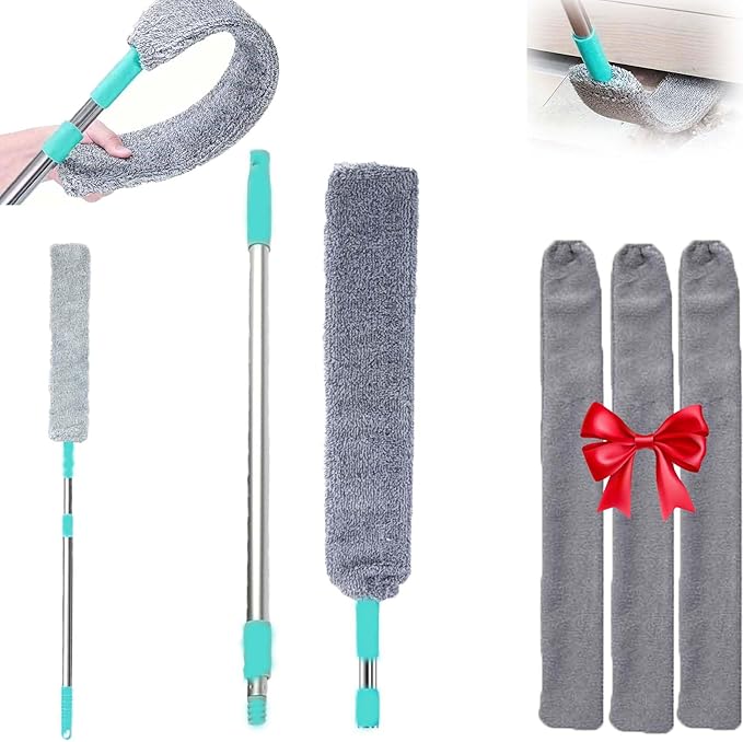 2026 Upgraded Retractable Gap Dust Cleaning Artifact with 3 Microfiber Dusting Cloths,Extendable Duster Cleaning Tool,Reusable Washable Dusting Wand for Home,Ceiling,Blinds,Furniture (60in)
