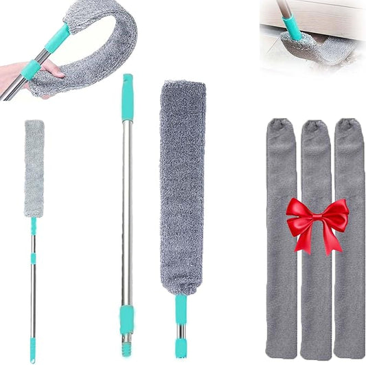 2026 Upgraded Retractable Gap Dust Cleaning Artifact with 3 Microfiber Dusting Cloths,Extendable Duster Cleaning Tool,Reusable Washable Dusting Wand for Home,Ceiling,Blinds,Furniture (60in)