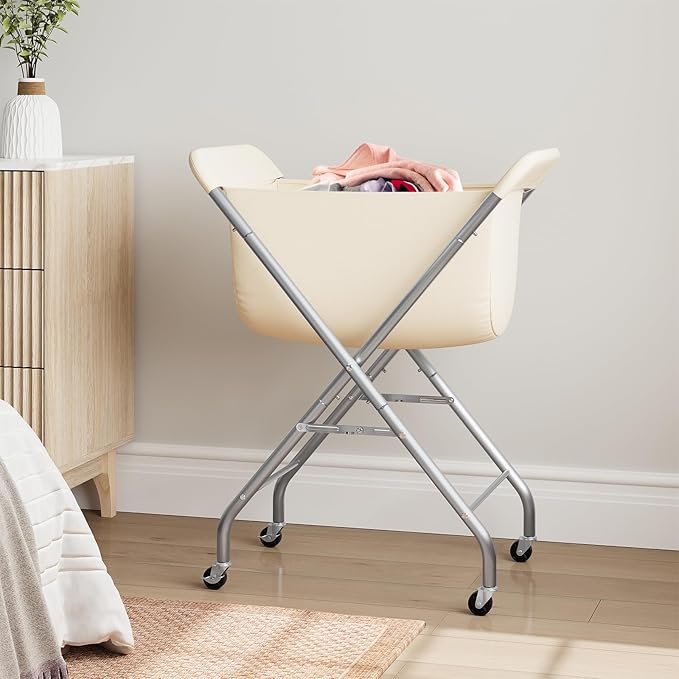 ELYKEN Laundry Cart with Wheels, 32”H Easy Rolling Laundry Hamper with Removable Liner Bag, Sturdy Metal Frame Clothes Basket with 4 Casters and 2 Brakes