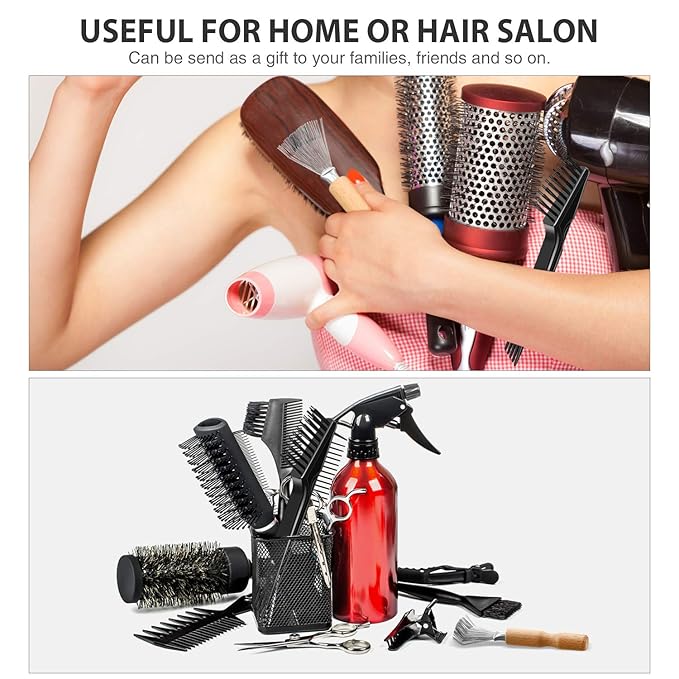 Boao 2 Pieces Hair Brush Cleaning Tool Comb Cleaner Brush Mini Comb Cleaning Hair Remover Tool for Removing Dust Home and Salon Use (Black Color,Wooden Handle Rake)