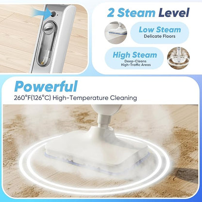 Steam Mop, Multi-Surface Steam Cleaner with Handheld Steamer for Floor Cleaning, Tile & Grout, Hardwood, Carpet, Windows, Washable Pads, Lightweight Swivel Head