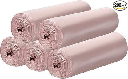 5 Rolls Small Trash Garbage Bags, 4 Gallon Strong Thin Material Disposable Kitchen Garbage Bags, Durable Plastic Trash Bags for Office Home Bedroom Garden Waste Bin, 200 Counts (Pink)