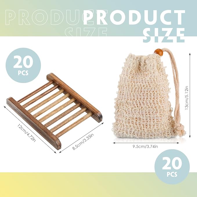 Soap Exfoliating Bag Holder Set Included Bathroom Wooden Soap Dish Pine Wood Soap Holder Tray Natural Bar Soap Pouch Mesh Bath Soap Saver Bag Container (Carbonized Color, 40 Pcs)