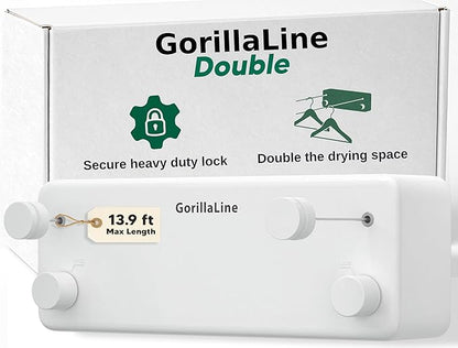 GorillaLine - Retractable Clothesline Indoor Outdoor Clothes Line - Heavy Duty Clothes Drying Laundry Line - Wall Mounted Drying Rack - Air Dry Clothing