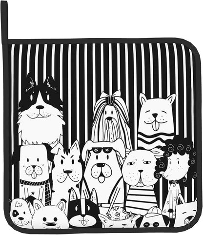 Dog Pot Holders and Oven Mitts - Black Cooking Gloves Hot Pads for Kitchen Fun Chef Gifts for Cooking Lover Cooks