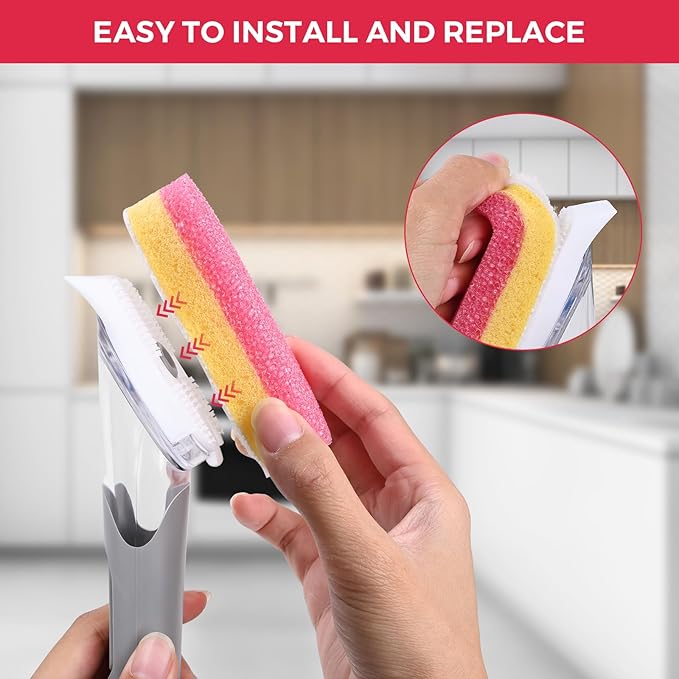 Sponge Refills for Scrub Daddy Dish Daddy - 20 Packs Dish Wand Refills, Scrub Brush Replacement Heads, Dish Brush Replacement Head for Kitchen Cleaning, Pink (Only Sponge Heads)
