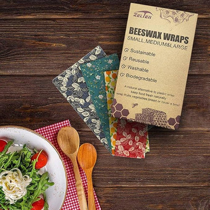 Zelten Beeswax Reusable Food Wraps - (3 Packs, 3 Sizes S,M,L) Plastic and Silicone Free, Eco-friendly Wrap, Wax Paper for Food,Tangerine