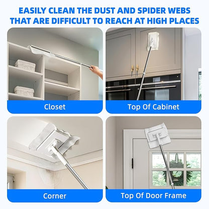 Press Grip Mini Mop, Zero-Touch Gap Dust Cleaner with 39in Lazy Mop & Hands-Free Lock Head, Disposable Dust Mop for House Wall Bathroom Toilet Corners Multi Surface Cleaning with 5 Cloths