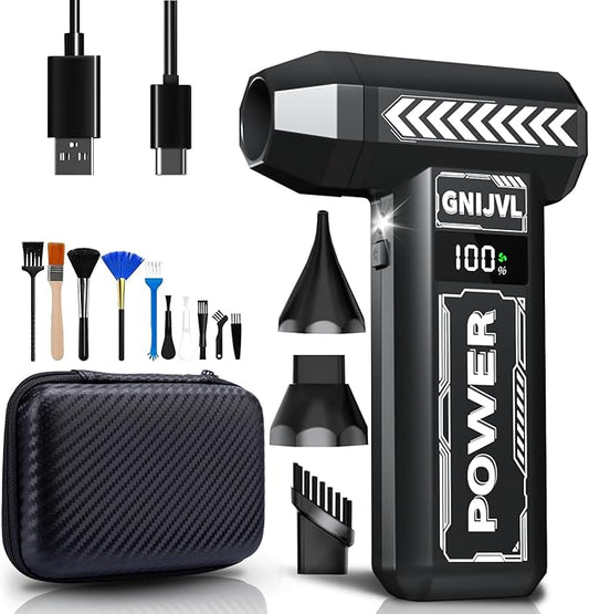 Compressed Air Duster-, 150000RPM 4-Gear Adjustable Super Power Mini Blower Electric Air Duster with LED Light,One-tap Booster with 8000mAh Rechargeable Battery, for PC, Car, House, Outdoor