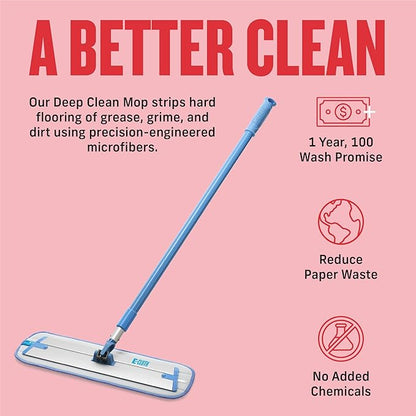 E-Cloth Deep Clean Microfiber Mop - Reusable Mop Pad for Home Cleaning, Hard Floors, Wood, Tile, or Laminate, Machine Washable, Use Wet for Cleaning or Dry for Dusting, No Refills or Spray Needed