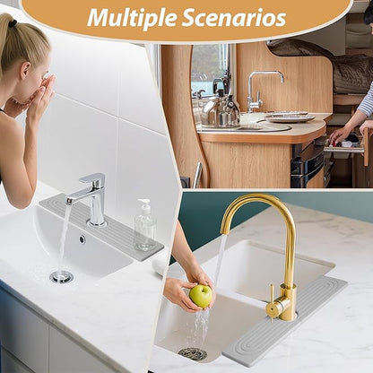Kitchen Sink Faucet Mat, Diatomaceous Earth Quick Dry Sink Splashback Drying Mat, Kitchen Faucet Super Absorbent Mat, Quick-Drying Water Absorbing Stone Tray (Light Gray, 18.1" x 3.9")