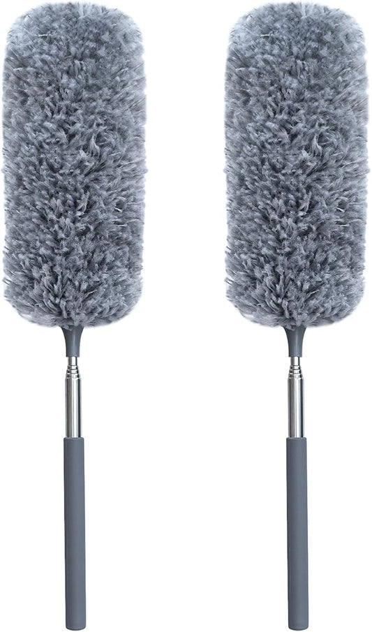 2 Pack Microfiber Duster for Cleaning, Small Dusters with Microfiber Head, Extendable Pole, Hand Washable, Cleaning Supplies for Office, Car, Window, Furniture