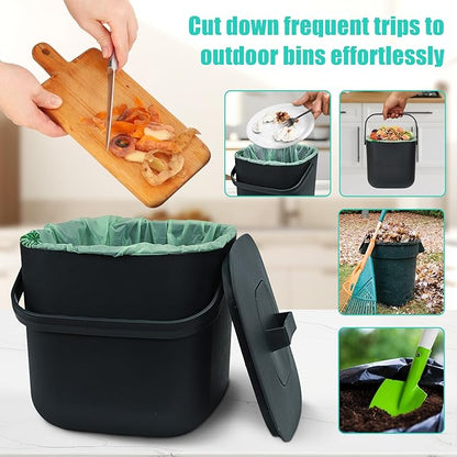 7-Liter Compost Bin Kitchen Countertop Trash Can with Lid - Odorless Compost Bin Outdoor with Filters(Dark Gray)
