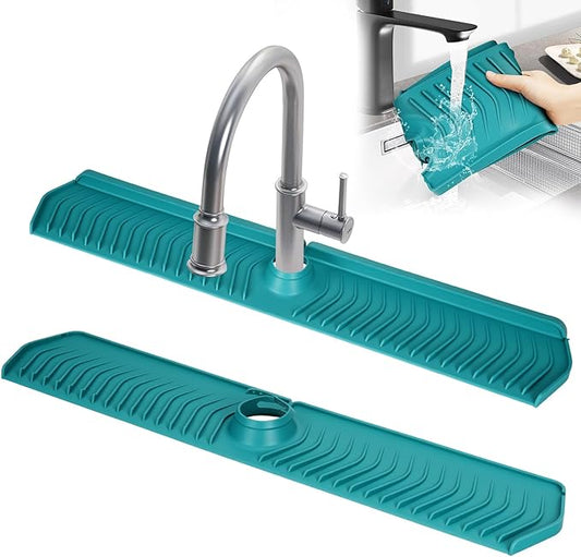 Kitchen Sink Faucet Mat,30in New Foldable Faucet Mat for Kitchen Sink, Adjustable Waterproof Splash Guard Draining Mat,Keep Countertops Dry (Green,29.9" x 5.7)