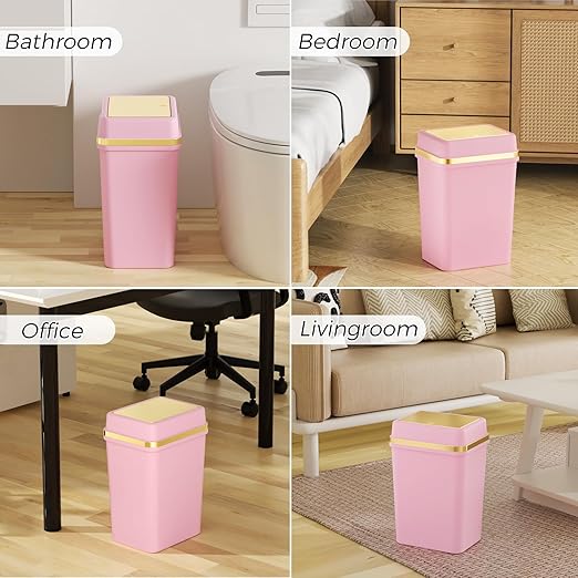3 Pack Bathroom Trash Can with Lid 4 Gallon Small Trash Can with Press Top Lid Bathroom Garbage Can with 150 Counts Trash Bags for Kitchen Bedroom Office(White Pink Green)