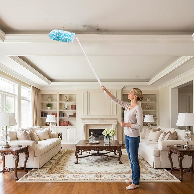 50 Count Duster Refills ，360° Heavy Duty Duster Refills Compatible with Swiffer Duster, Multisurface Heavy Duty Duster Replacements with 1 Short Handle and 1 Extenda Handle