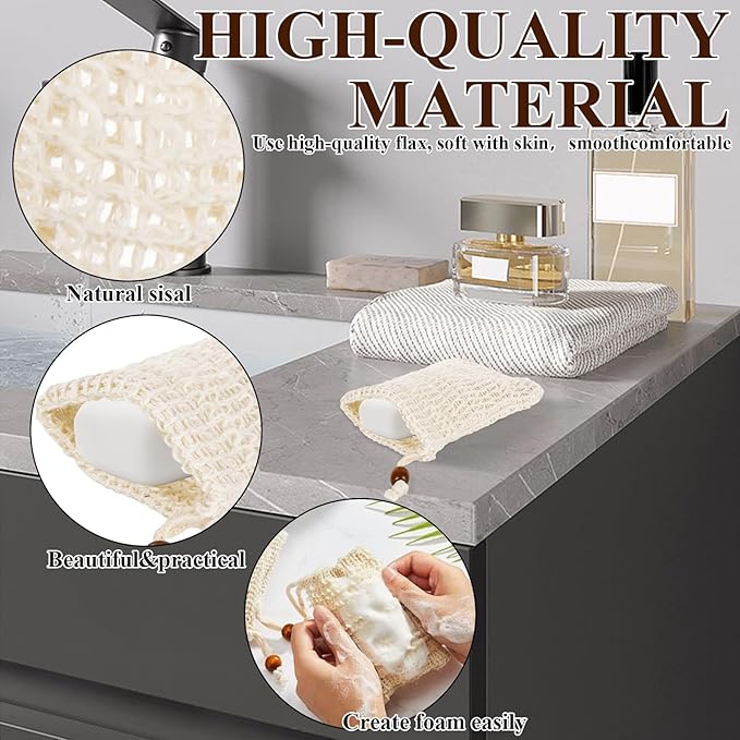 80 Pack Mesh Soap Saver Bags for Bar Soap, Cotton Linen Exfoliating Bar Soap Pouch with Drawstring Soap Bag Holder for Shower Bathroom Kitchen, 3.5x5.5 Inch, Beige