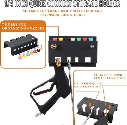 Pressure Washer Gun Holder,Foam Cannon Holder for Pressure Washer Gun, Foam Cannon,Fit 1/4 Inch Quick Connector,Pressure Washer Nozzle Tips and Wand Extension Storage Rack Wall Mounted