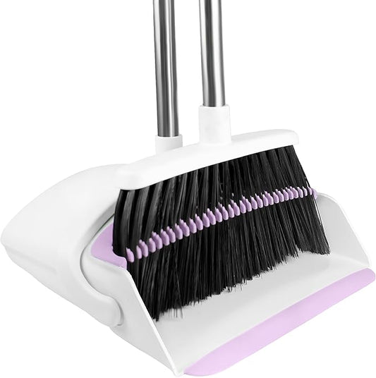 Broom with Dustpan Combo Set for Home, 52-in Long Adjustable Handle Angle Broom and Dustpan Set with Dustpan Comb Teeth for Sweeping Pet Hair Food Dirt Kitchen