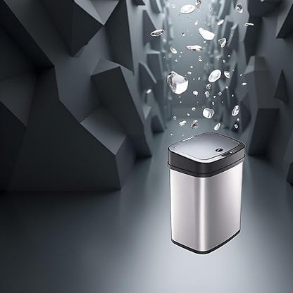 DZT-12-5 12L Stainless Steel Smart Waste Bin with Motion Sensor | Touchless Auto-Open Lid & Soft-Close for Bathroom, Kitchen & Office (Sliver)