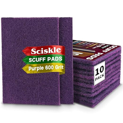 6" x 9" Purple Fine Scuff Pads, 10 Pack – Non-Woven Hand Pads for Fine Sanding, Smoothing, Scouring, Cleaning & Final Paint Surface Prep on Auto Body – Reusable Aluminum Oxide Abrasive Pads