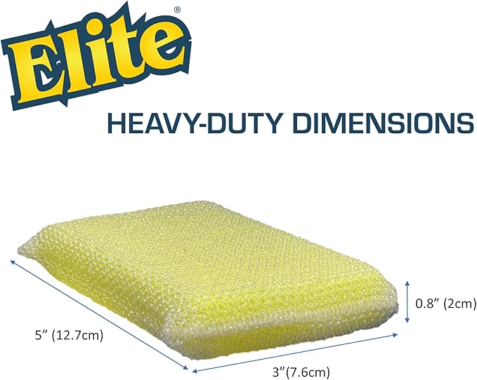 Elite HD (Heavy Duty) All Purpose Cleaning Pad, 2 Pack, Non Scratch, Dish Sponge, Scrubber, Made in USA. Large Thick Sponge for Household and Industrial Use. Sized to Grip for Heavy Scrubbing.