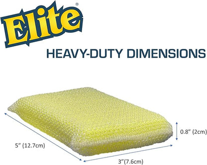 Elite HD (Heavy Duty) All Purpose Cleaning Pad, 12 Pack (Bulk), Non Scratch, Dish Sponge, Scrubber, Made in USA. Large Thick Sponge for Household and Industrial Use. Sized to Grip for Heavy Scrubbing.