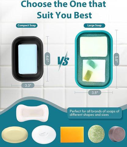 Quatish Solid Shampoo Bar Holder, Large Leakproof Travel Soap Case, Silicone Soap Box with Draining Layer, Enhanced Soap Container, Suitable for Camping, Gym, Bathroom, Outdoor Essentials, Green