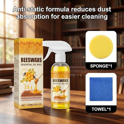 Beeswax Wood Polish Spray, Beeswax Essential Oil Wax, 2026 Upgrade Bees wax Furniture Polish and Cleaner with Sponge and Towel, Natural BeeswaxCleaner for Furniture Floors Cabinets (1Pcs)