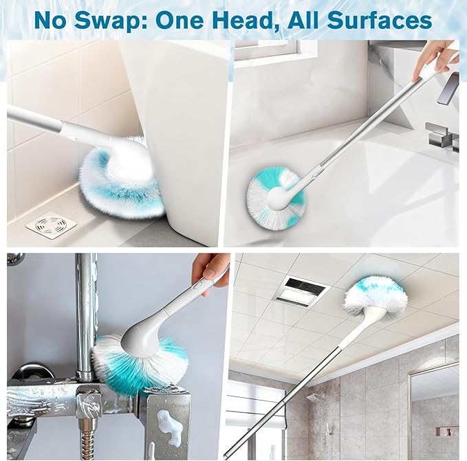 Tub Tile Scrubber Brush with 48" Long Handle, 2026 Version 2 Pc Non-Scratch Soft Tub Mop, All-in-One Adjustable Bathroom Brush for Bathtub, Shower, Sink & Faucet, and Wall Tile(2)