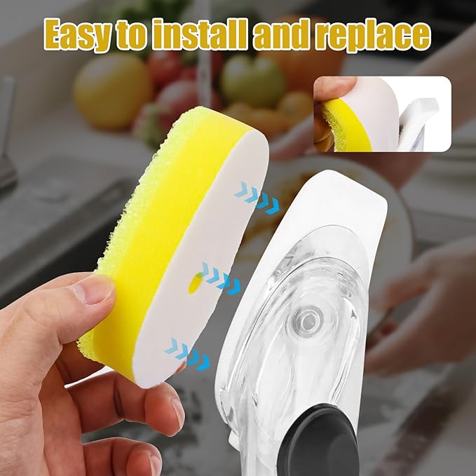 6 Packs Refill Heads Compatible with Dish Daddy, Non-Scratch Wand Refill Sponge Heads Compatible with Scrub Daddy, Upgrade Much Thicker and Durable, Pots & Pans, Yellow