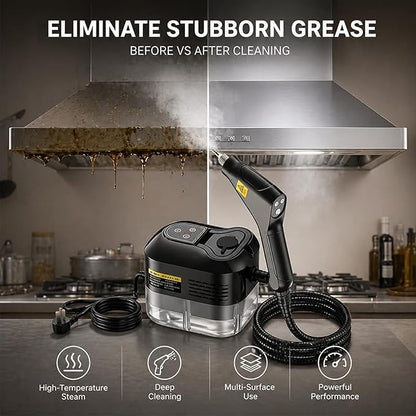 2500W Handheld High-Temperature Pressurized Steam Cleaner, Professional 6 Adjustable Handheld Steam Cleaner, Steam Cleaner For Car, Kitchen, Bathroom, Furniture, Windows (Black)