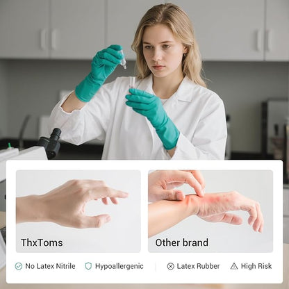 ThxToms 5 Pairs Nitrile Chemical Resistant Gloves, 15mil,13", Reusable Latex Rubber Free Heavy Duty Gloves, Acid Alkali Oil Protection, Industrial Use and Household Cleaning, Non-Slip, Small