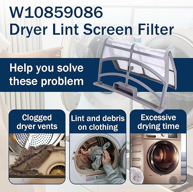 W10859086 Dryer Lint Screen Filter with Lint Brush Compatible with Whirlpool Maytag Kenmore Dryer, Replaces W10608811, W10701353, 4378144, AP5999318, PS11731421, EAP11731421, MEDB835DW4