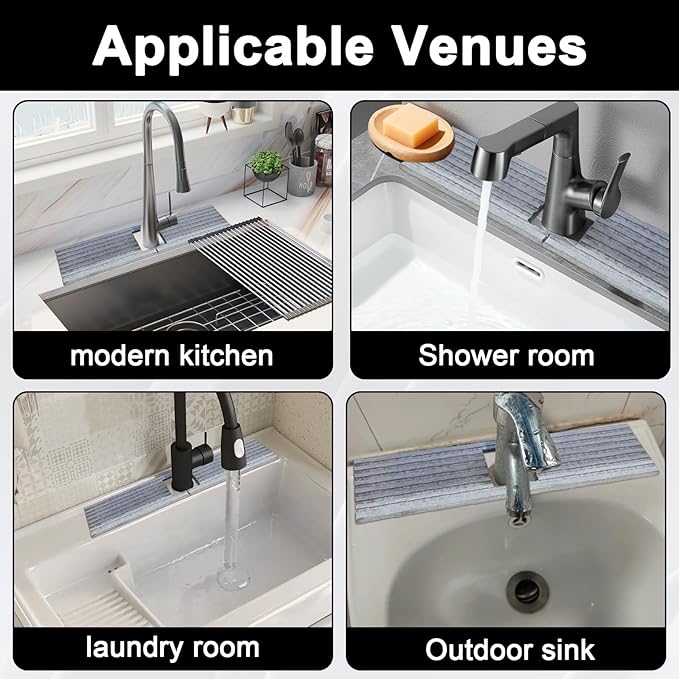 Kitchen Sink Faucet Mat, 17.7'' Diatomite Quick Drying Stone Sink Tray, Prevents Moisture Buildup, Suitable for Bathroom Kitchen Counter Top Faucet Around Splash Guard[Light Gray, 17.7" x 3.9"]