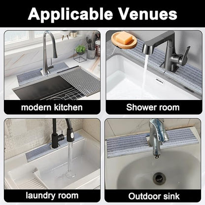 Kitchen Sink Faucet Mat, 17.7'' Diatomite Quick Drying Stone Sink Tray, Prevents Moisture Buildup, Suitable for Bathroom Kitchen Counter Top Faucet Around Splash Guard[Light Gray, 17.7" x 3.9"]