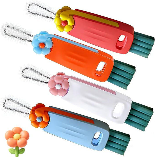 3 in 1 Cup Lid Cleaning Brush, 4PCS Multifunctional Crevice Cleaning Brush for Water Bottle Insulated Cup Tumbler Lid Groove Narrow Space Detail Cleaner Home Kitchen Gadgets