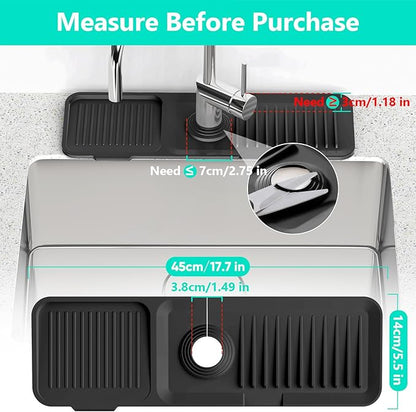 17.7inch Faucet Mat for Kitchen Sink [5°Slope Fast Self-draining] Kitchen Sink Splash Guard Silicone Kitchen Sink Faucet Mat Splash Guard for Kitchen Sink Area Tidy Splash Faucet Guard Draining Mat