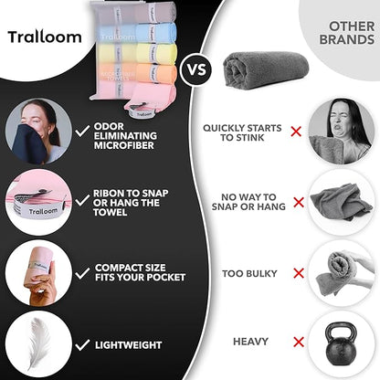 Trailoom Microfiber Workout Towels - Quick Dry, Highly Absorbing, Odor-Free, for Women & Men - Gym Sweat Sports Towel for Hot Yoga, Tennis, Running, Exercise, Working Out, Camping, Set of 5 Pastel