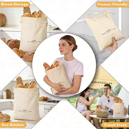 2 Pack XL Reusable Beeswax Bread Bags for Sourdough Baking, Organic Waxed Lined, Cotton Bread Bags for Homemade Bread, Food-Storage Bag to Keep Fresh
